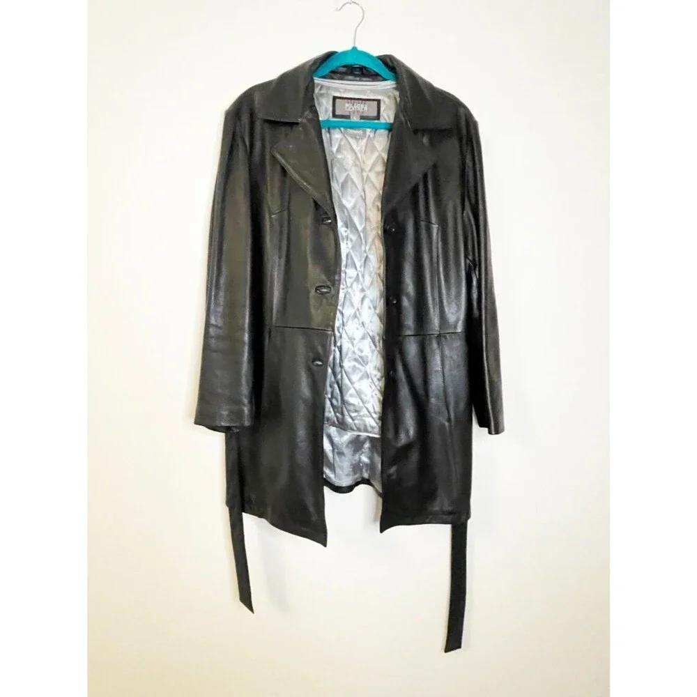 Wilsons Leather Black Genuine Leather Belted Coat Jacket Women’s L Thinsulate